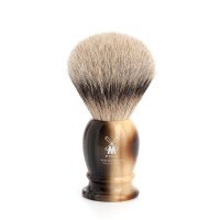 MÜHLE shaving brush, silvertip badger, handle material high-grade resin horn brown 