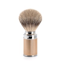 Shaving brush from MÜHLE, silvertip badger, handle material chrome-rose gold plated metal 