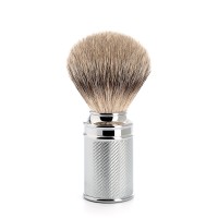 Shaving brush from MÜHLE, silvertip badger, handle material chrome-plated metal 