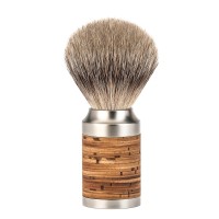 Shaving brush from MÜHLE, silvertip badger, handle material stainless steel/birch bark 