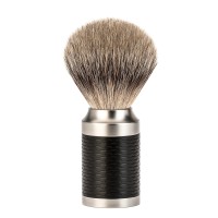 Shaving brush from MÜHLE, silvertip badger, handle material stainless steel black 
