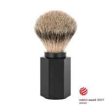 Shaving brush designed by Mark Braun, silvertip badger, handle anodised aluminum, graphite 