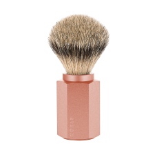 Shaving brush designed by Mark Braun, silvertip badger, handle anodised aluminum, sunrise