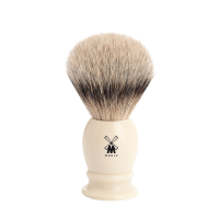 Четка за бръснене MÜHLE, естествен косъм (Silvertip Badger), дръжка от висококачествена смола, цвят слонова кост, серия CLASSIC