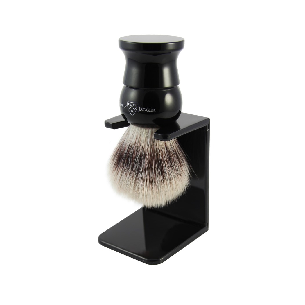 Edwin Jagger Imitation Ebony Synthetic Fill Shaving Brush With Stand