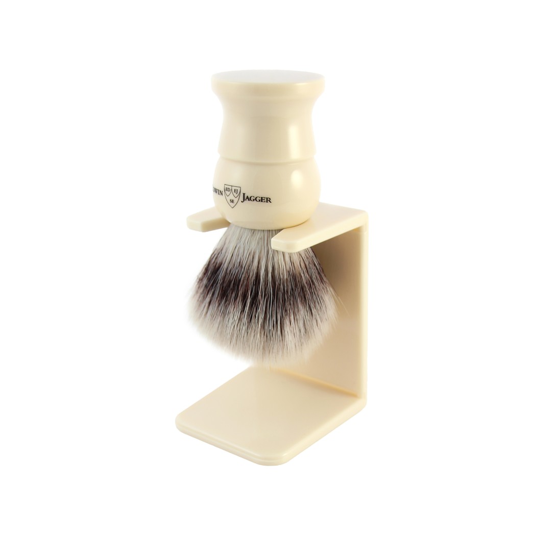 Edwin Jagger Imitation Ivory Shaving Brush (Synthetic Silver Tip) With Stand