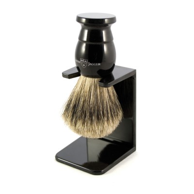 Четка за бръснене Edwin Jagger Ebony с косъм от язовец и стойка