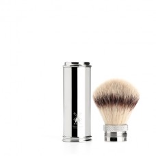 Travel shaving brush from MÜHLE, with Silvertip Fibre®, handle material metal, chrome-plated 