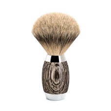 MÜHLE shaving brush, silvertip badger, handle material ancient oak and silver 