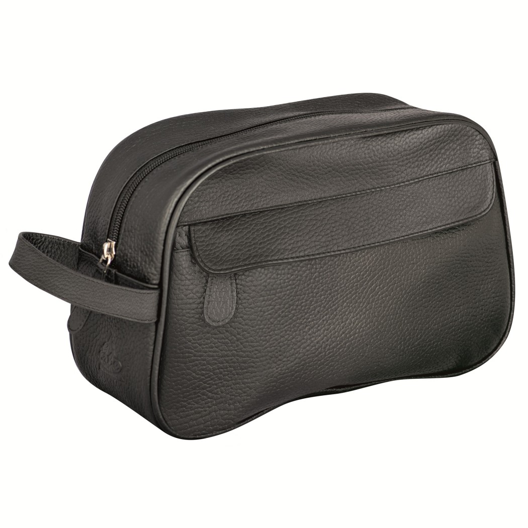Geantă de toaletă ERBE din piele naturală granulată, neagră Geantă de toaletă ERBE din piele naturală granulată, neagră