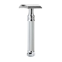 Safety razor TWIST from MÜHLE, open comb, handle material chrome-plated metal 