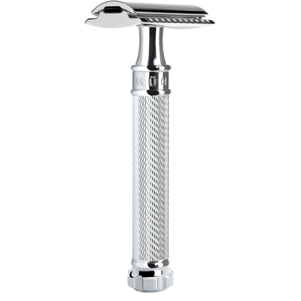 Safety razor TWIST from MÜHLE, closed comb, handle material chrome-plated metal 