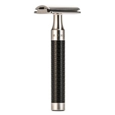 Safety razor from MÜHLE, closed foam edge, stainless steel with black handle 