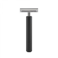 Safety razor designed by Mark Braun, closed comb, handle anodised aluminum, graphite 