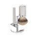 Shaving set designed by Mark Braun, silvertip badger, safety razor, handles anodised aluminum, silver 