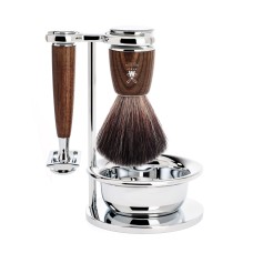 MÜHLE Shaving set, Black Fibre, with safety razor, handle material made of steamed ash 