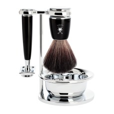 Shaving set of MÜHLE, Black Fibre, with safety razor, handle material made of high-grade resin stone 