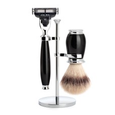 Shaving set of MÜHLE, Silvertip Fibre®, with Gillette® Mach3®, handle material made of high-grade resin black 
