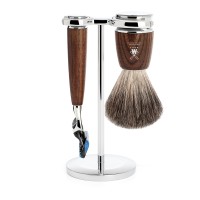 Shaving set of MÜHLE, pure badger, with Gillette® Fusion™, handle material made of steamed ash 