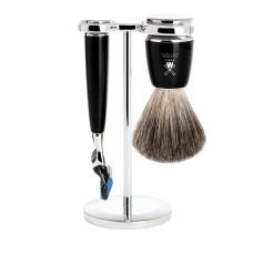 Shaving set of MÜHLE, pure badger, with Gillette® Fusion™, handle material made of high-grade resin black 