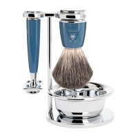 MÜHLE Shaving set, pure badger, with safety razor, handle material made of high-grade resin petrol 