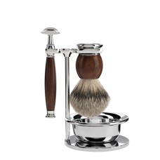 MÜHLE Shaving set, silvertip badger, with safety razor, handle material made of ironwood 