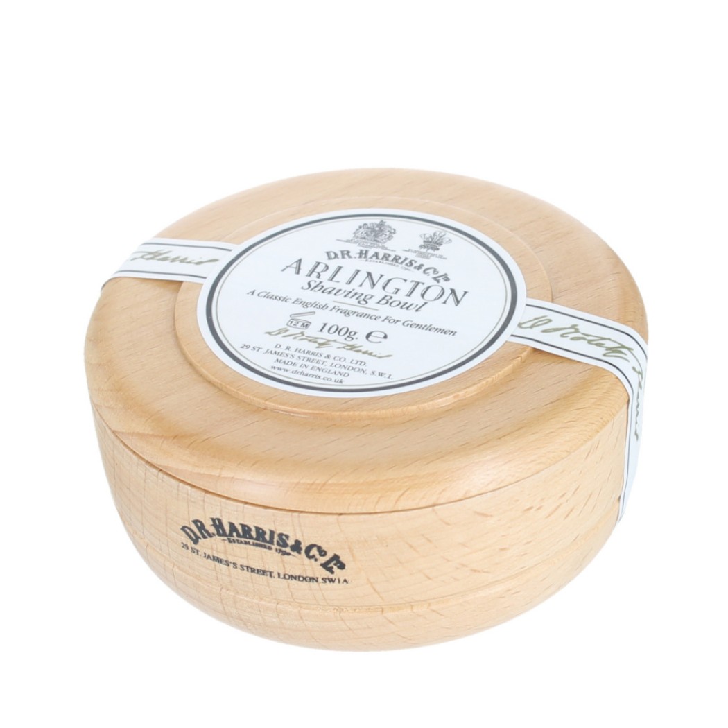 D. R. Harris Arlington shaving soap in wooden bowl