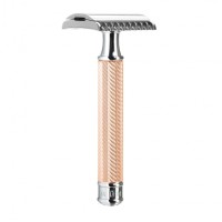 Safety razor from MÜHLE, open comb, handle material metal rosegold 