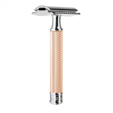 Safety razor from MÜHLE, closed comb, handle material metal rosegold 