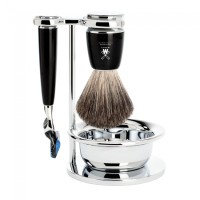 RYTMO Shaving set of MÜHLE, pure badger, with Gillette® Fusion™, handle material made of high-grade resin black 