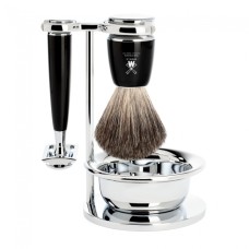 RYTMO Shaving set of MÜHLE, pure badger, with safety razor, handle material made of high-grade resin black 