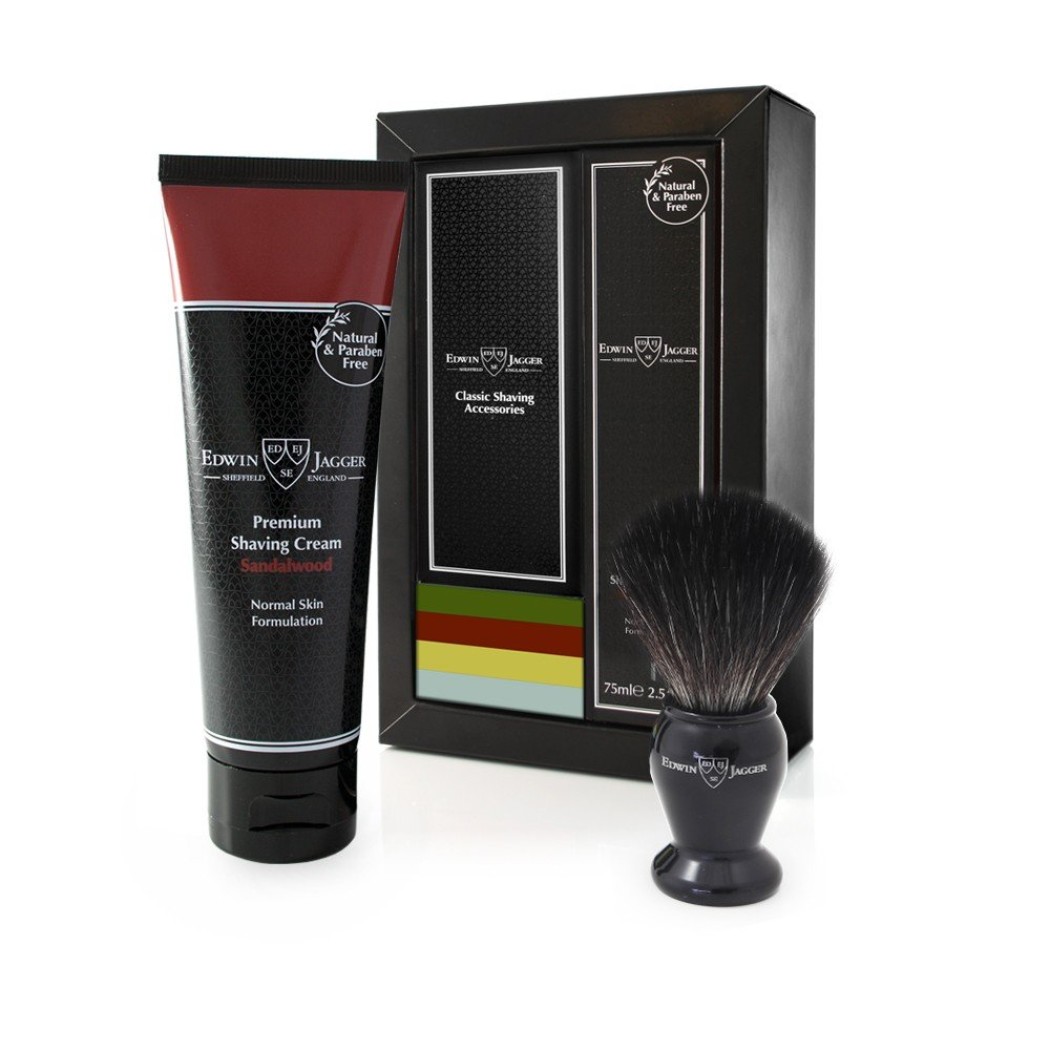 Edwin Jagger Imitation Ebony Synthetic Brush Gift Set (Sandalwood)