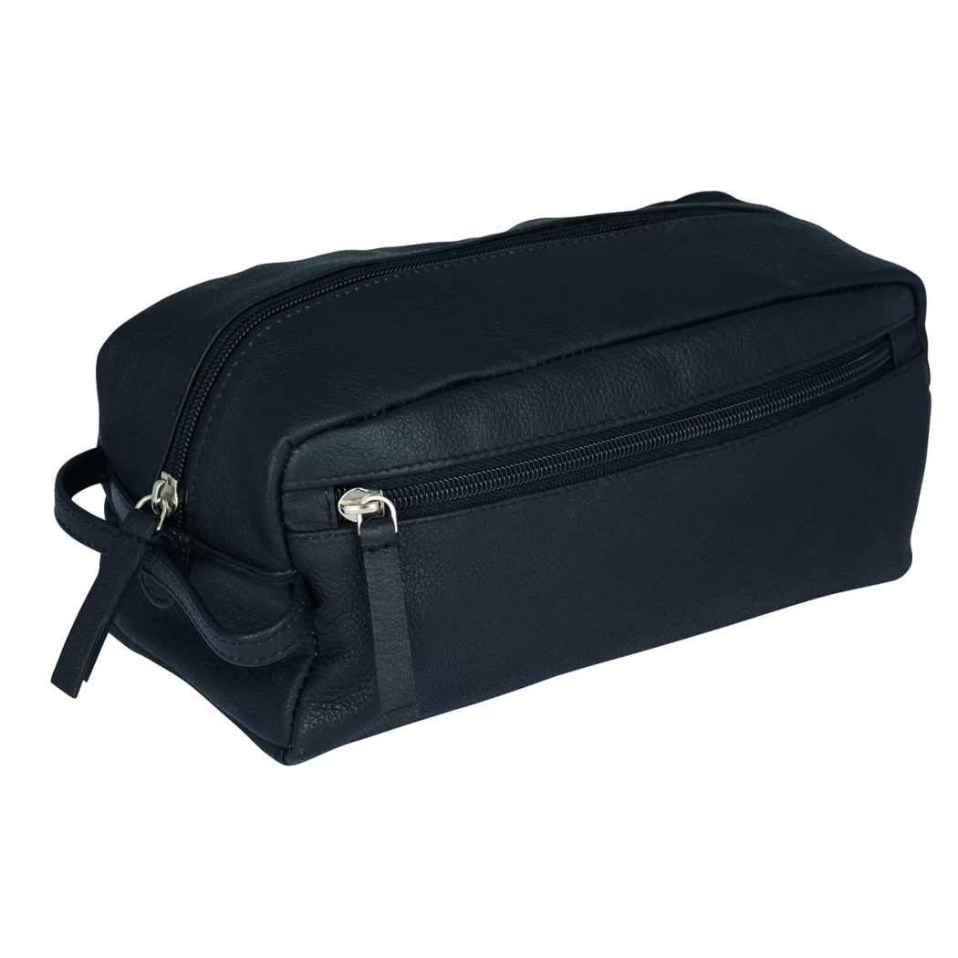Geantă de toaletă din piele naturală ERBE, neagră