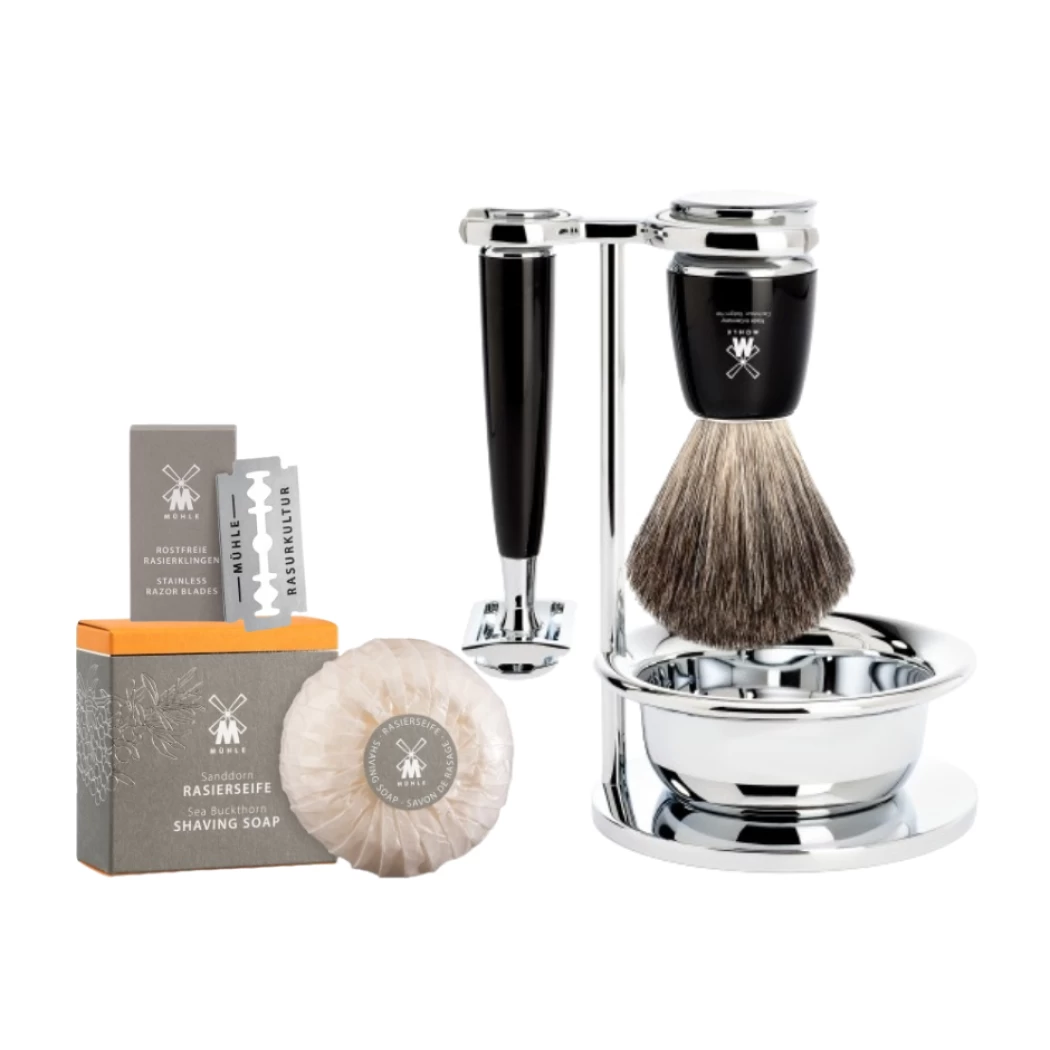 SHAVING GIFT SET MÜHLE RYTMO (black color) + soap + blades