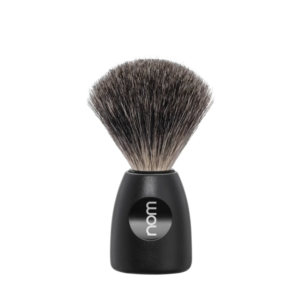 Четка за бръснене nom-MÜHLE, косъм от язовец (Pure badger), черна пластмасова дръжка